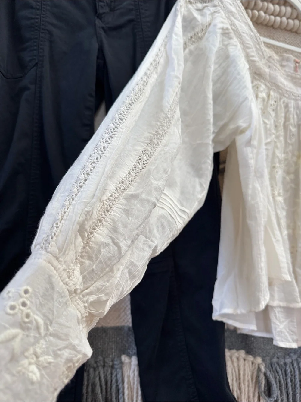 Free People White Boho Lace-Embroidered Peasant Top NWT